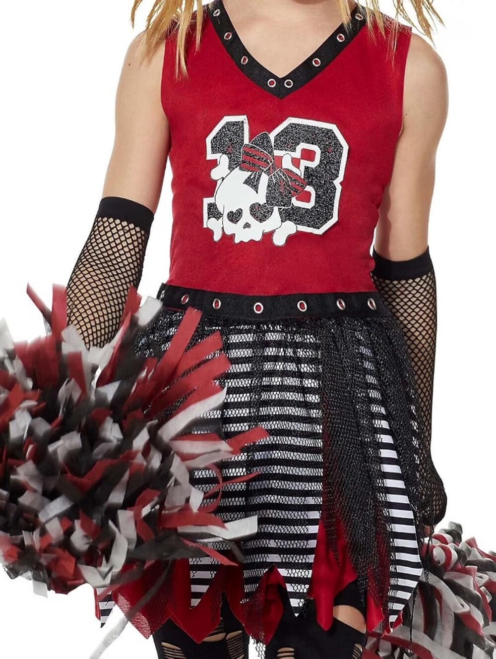 Kids Red Skull Zombie Cheerleader Costume - Medium Size 8/10